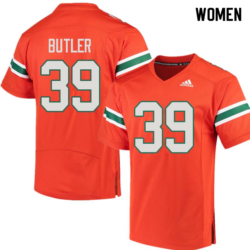 Women Miami Hurricanes #39 Jordan Butler College Football Jerseys Sale-Orange